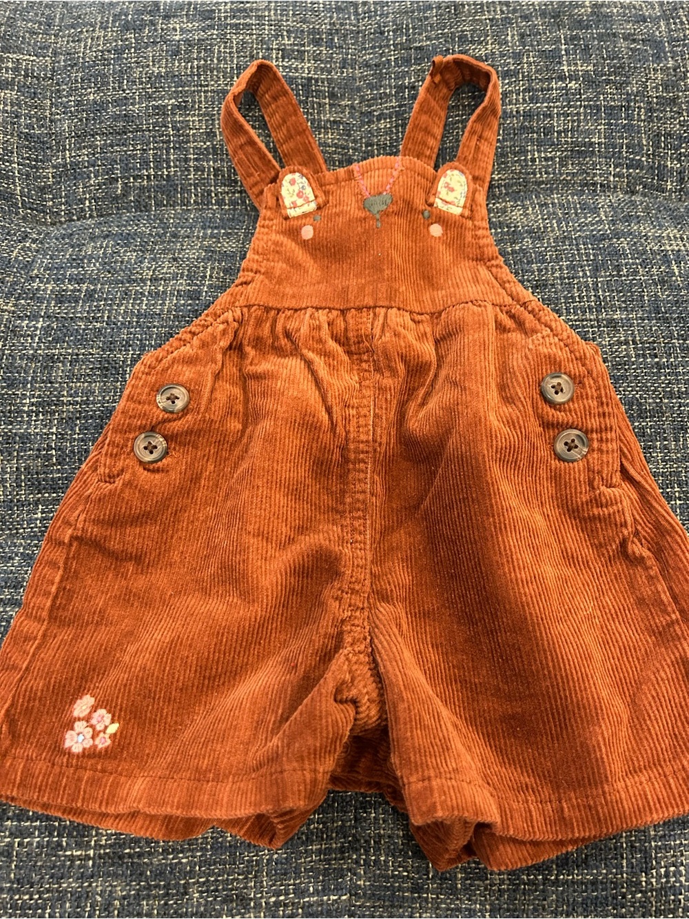 Next rust brown corduroy dungarees overalls embroidered bear faces